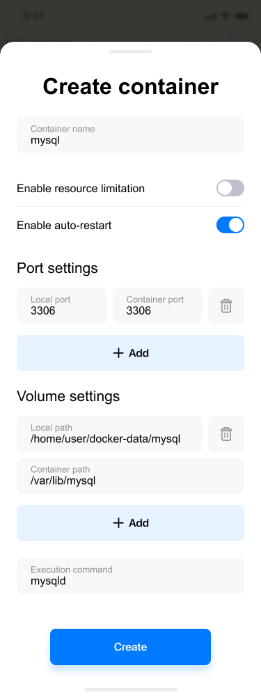 Docker Container - create container